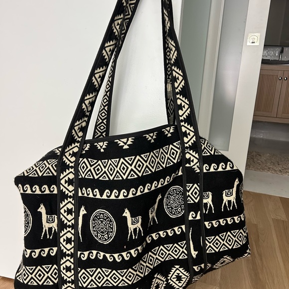 Handbags - Ecuadorian Black and White Patterned Tote Duffel Bag